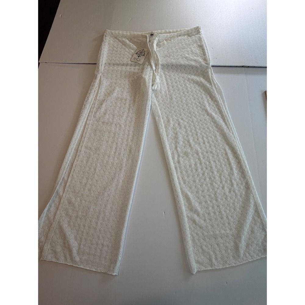 BECCA by Rebecca Virtue White Crochet Lace Wide Leg Beach Cover Up Pants Small